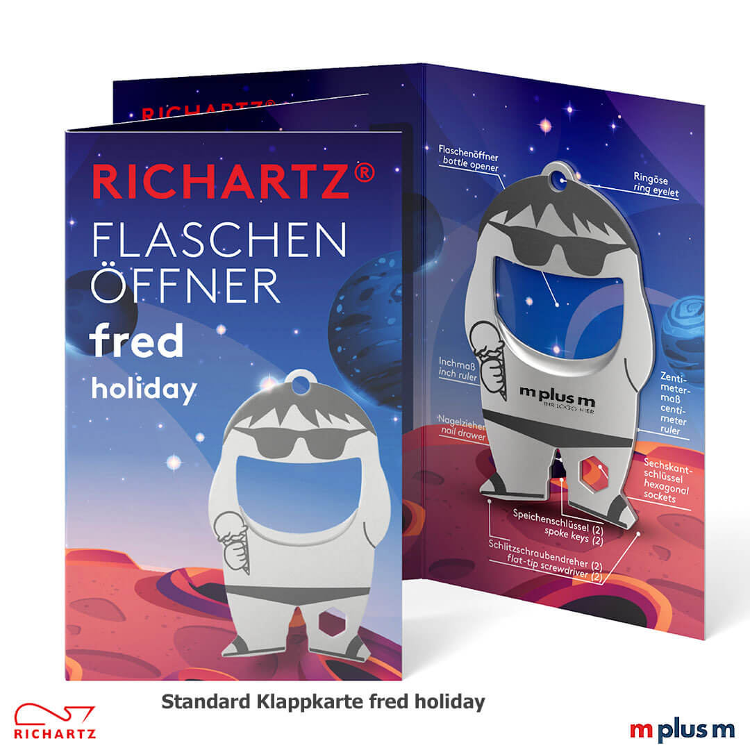 fred holiday Flaschenöffne als Werbeartikel in Einzelverpackung