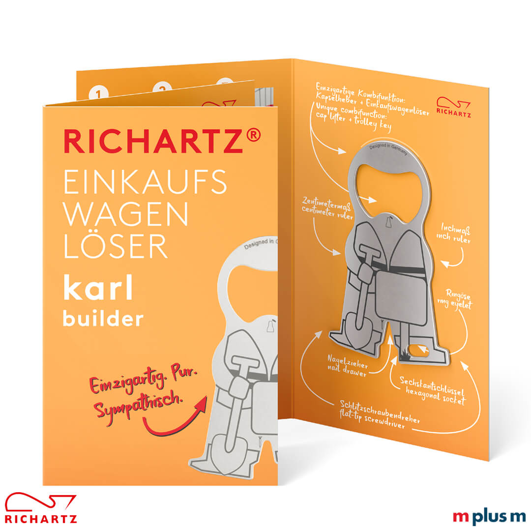 Schlüsselanhänger Karl Builder mit Motiv bedrucken als Streuartikel zum verschenken Klappkarte als Einzelverpackung: Mit Standardmotiv oder auch individuell bedruckt. Der Schlüsselanhänger karl builder als preiswerter MarkenStreuartikel bedrucken