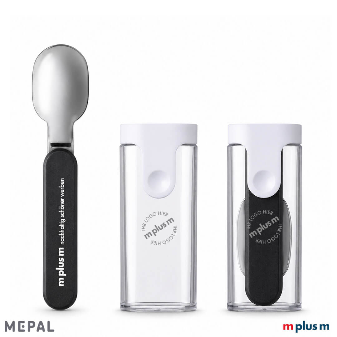 Schwarze Klapp Löffel Ellipse von Mepal mit Logo bedrucken