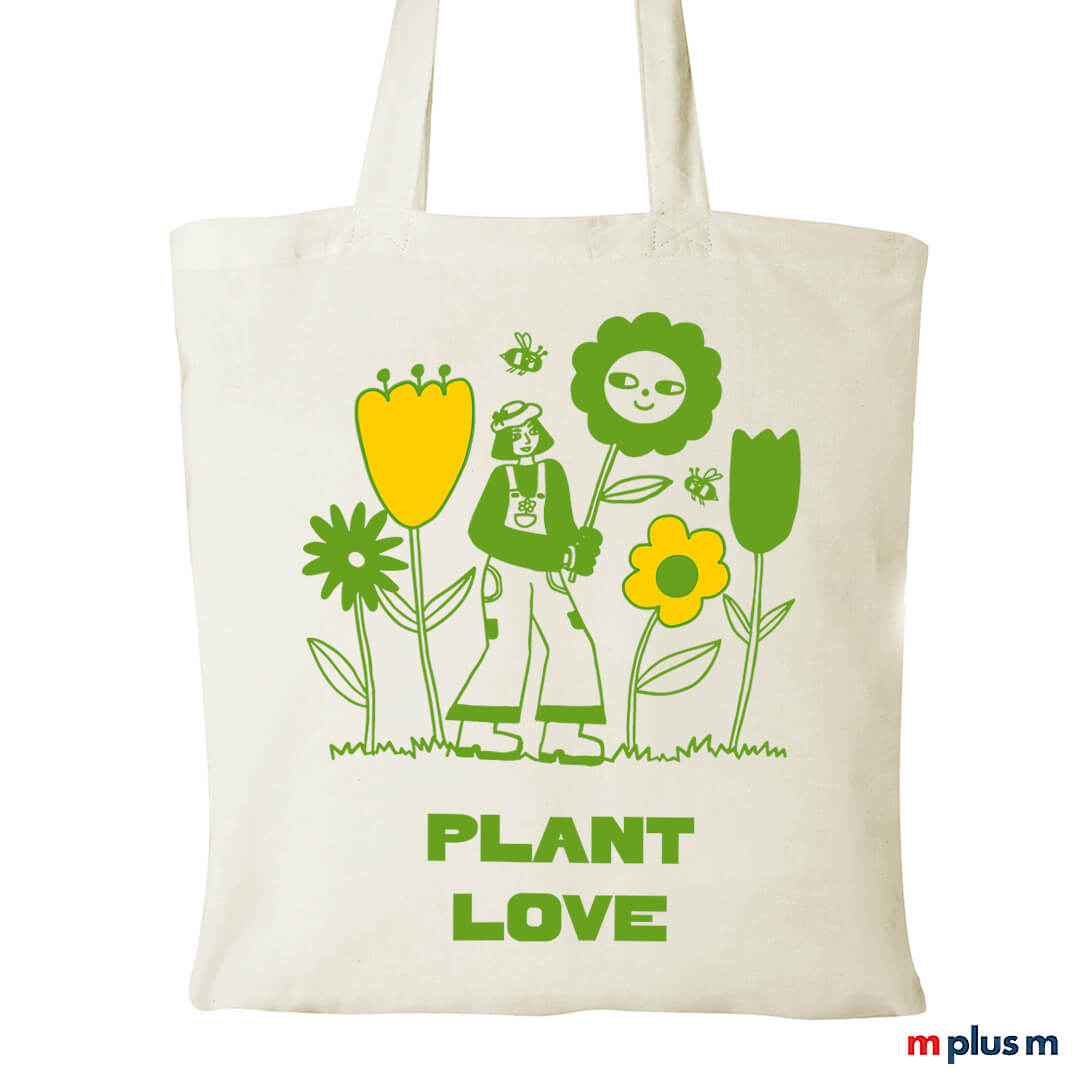 Bengt 180 natur Plant Love Schön und nachhaltig: Stofftasche Bengt 180 aus schwerer Baumwolle mit Motiv bedrucken. Express Werbeartikel!