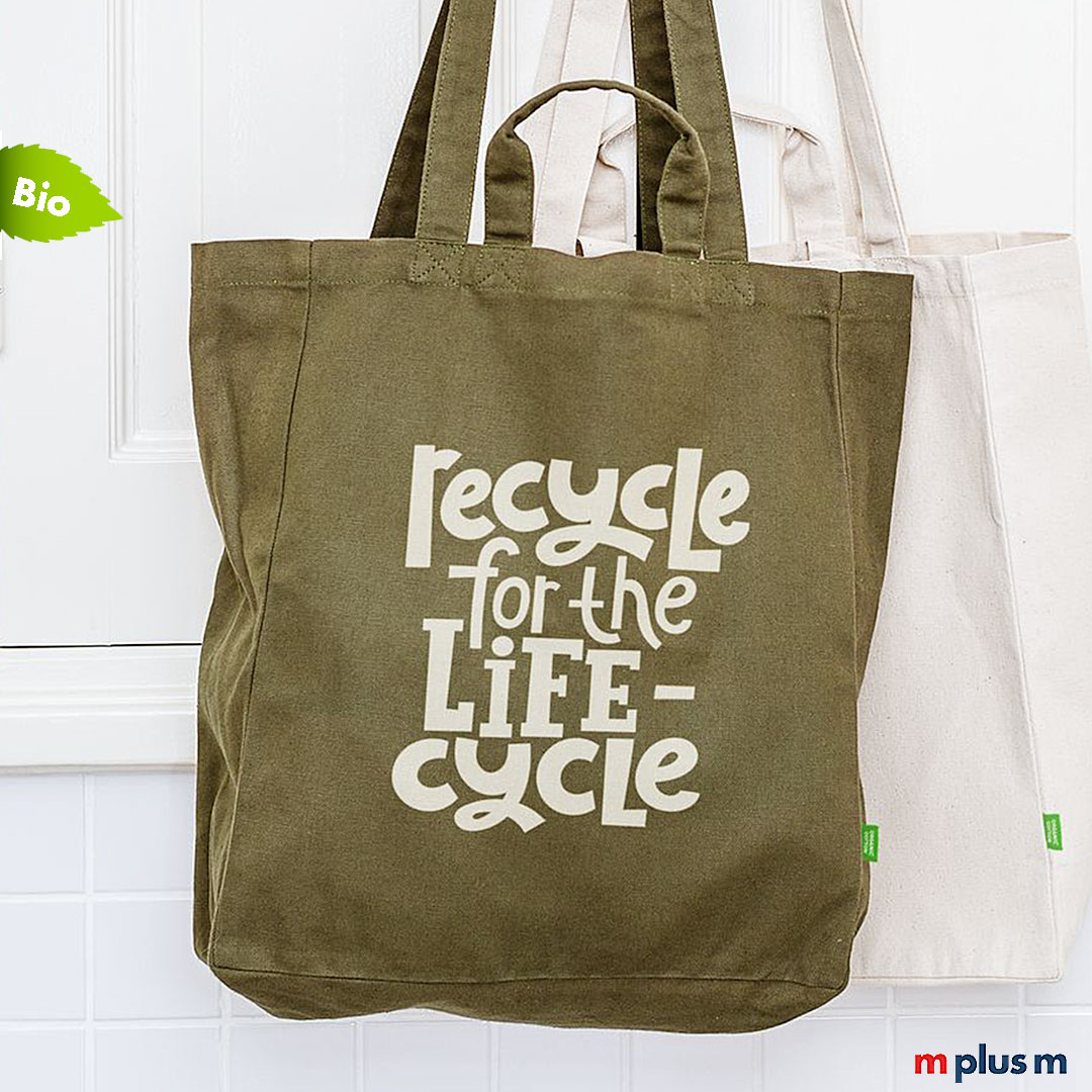 Nachhaltige Stofftasche aus Organic Segeltuch in Farbe Olive mit Logo Druck