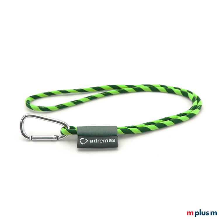 Tube Flag Kordel Lanyard ADR Grün bedrucken Kordel Schlüsselband in Tube-Webung. Farben nach Wunsch (Pantone Werte) und mit großem Alu Karabiner als Werbeartikel