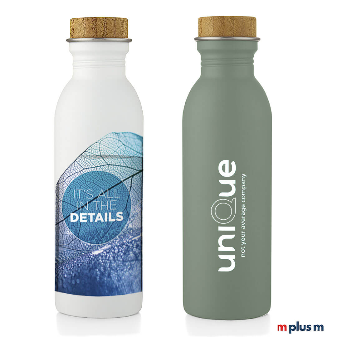 Trinkflasche-Skruva-bedrucken Die 'Skruva' Flasche aus Edelstahl gibt es in 4 Farben. Die Flasche kann komplett nach Ihren Vorstellungen individualisiert werden