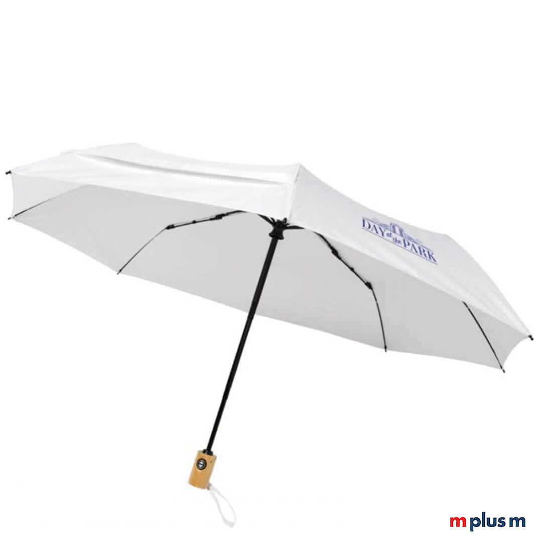 Bo 21 Taschenschirm in Weiß mit Logo Druck