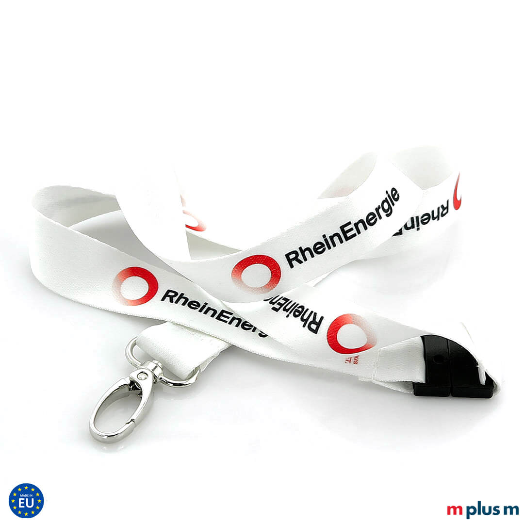 Eco Soft Lanyard Giveaway in Weiss mit Logo bedrucken Eco Soft Lanyard in weiss. Preiswerter Werbeartikel aus Europa