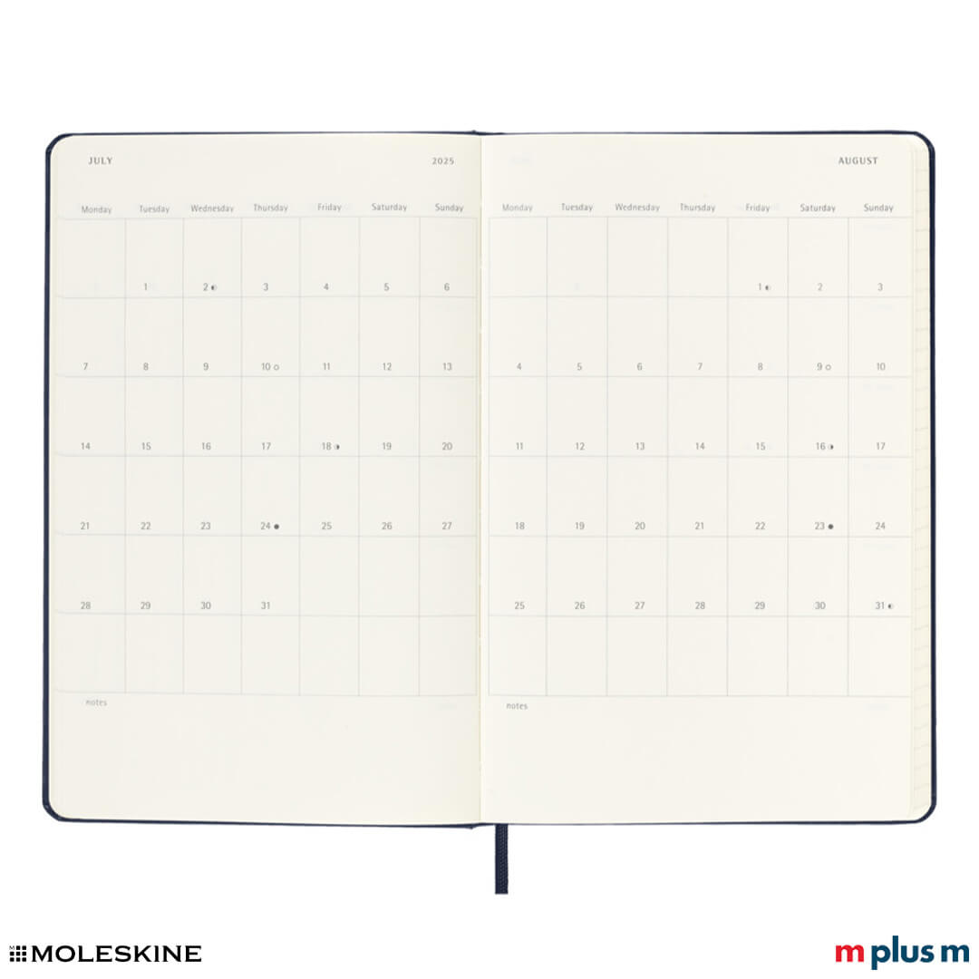 Schwarzer Moleskine Wochenkalender 2025 L, Hardcover, mit Monatsübersicht und Aufklebern