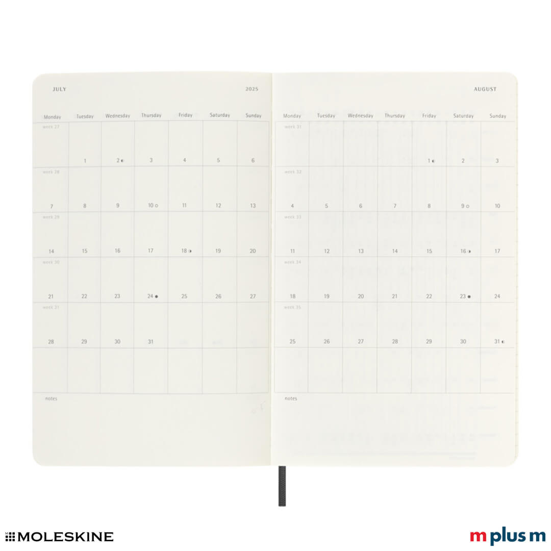 Moleskine Kalender 2025 L, schwarz, mit Wochen-, Jahres- und Monatsübersicht