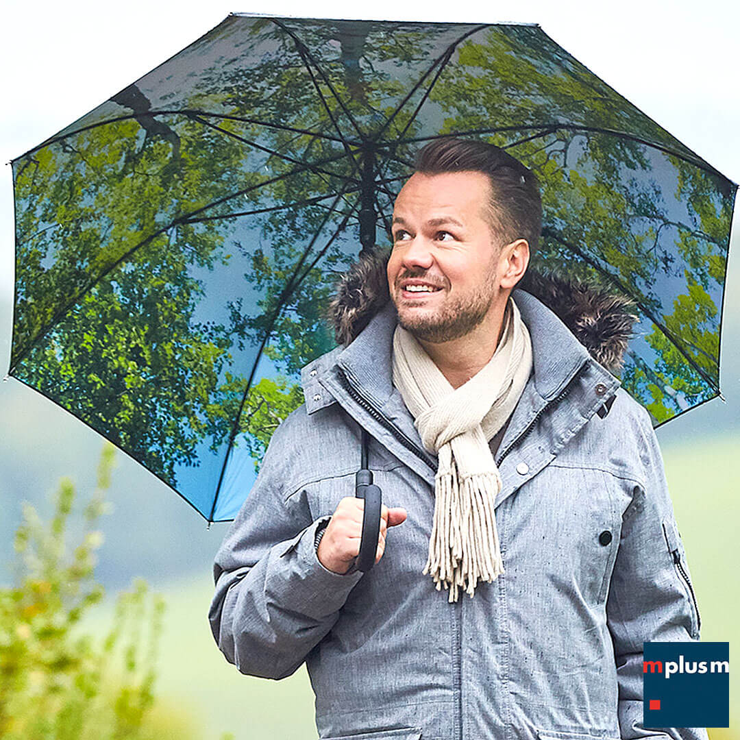 Nachaltigen-Regenschirm-Nature-bedrucken Nachhaltiger Werbartikel Stockschirm mit Natur Motiv. Aussen mit Logo zu bedrucken