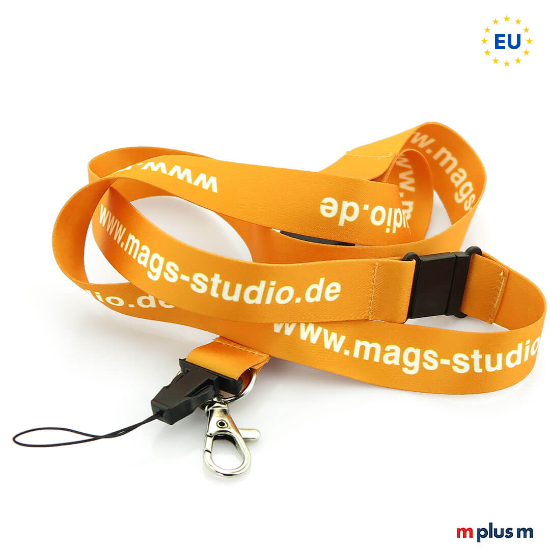 Eco Soft Lanyard aus Europa Orange Preiswertes Lanyard aus Europa in kleinen Mengen komplett bedrucken