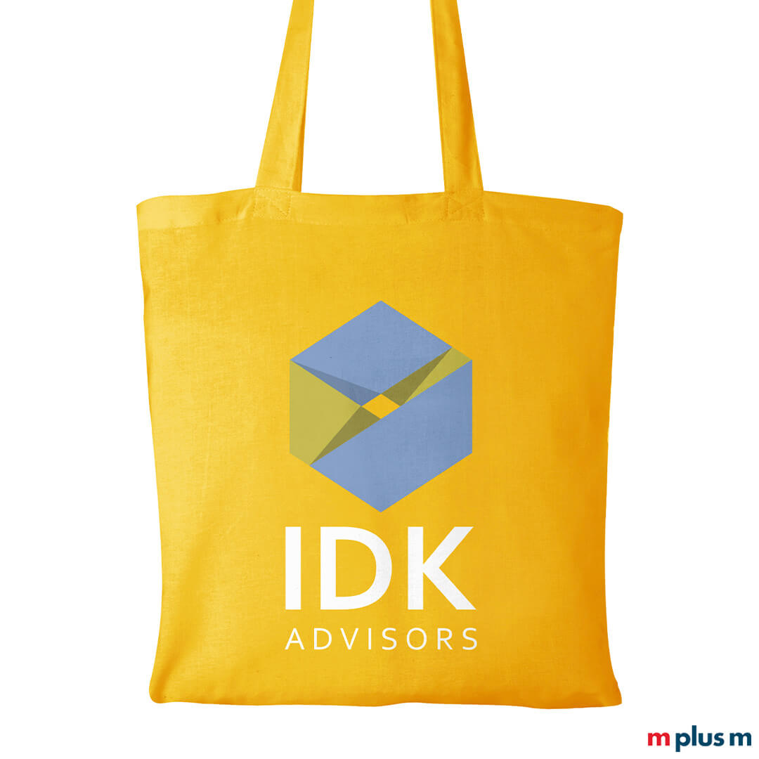 Paula 140 in Gelb: Stofftasche mit Logo-Druck Nachhaltiges Werbemittel: Gelbe Stofftasche Paula 140 mit Logo-Druck