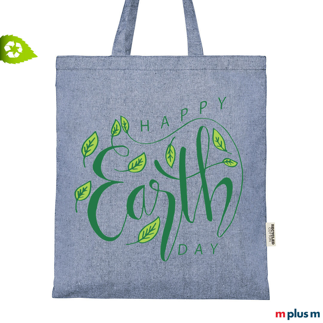 Recycling Stoffbeutel Lovis in blau mit Motivdurck als Giveaway Stoffbeutel 'Lovis' aus Recycling ♻️ Material als Werbeartikel mit Motiv bedrucken
