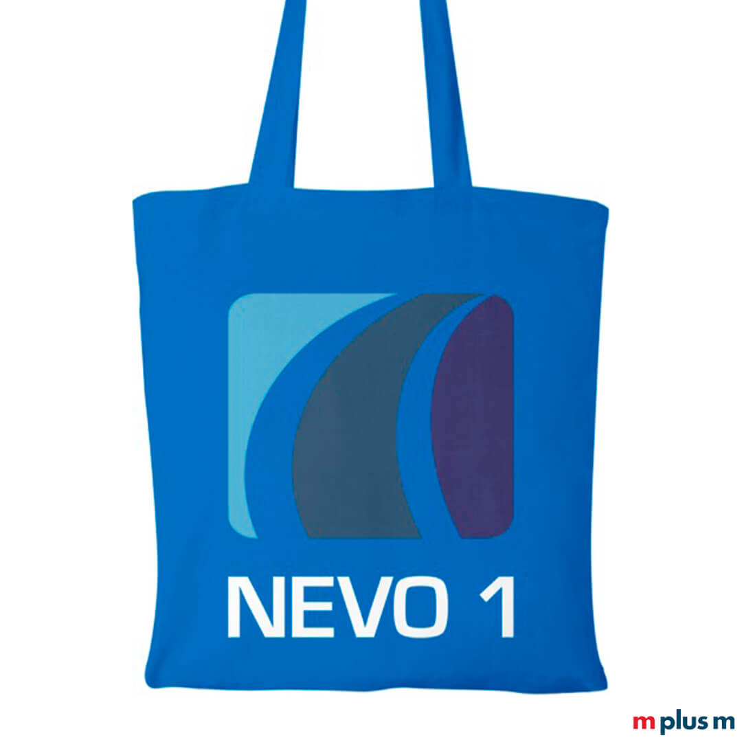 Paula 140 Stoffbeutel in Farbe blau als Giveaway Blauer 'Jutebeutel': Baumwolltasche Paula 140 als Werbegeschenk mit Logo bedrucken