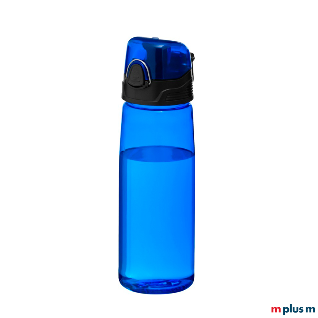Blaue Sportflasche mit Ihrem Logo nachhaltig bedrucken