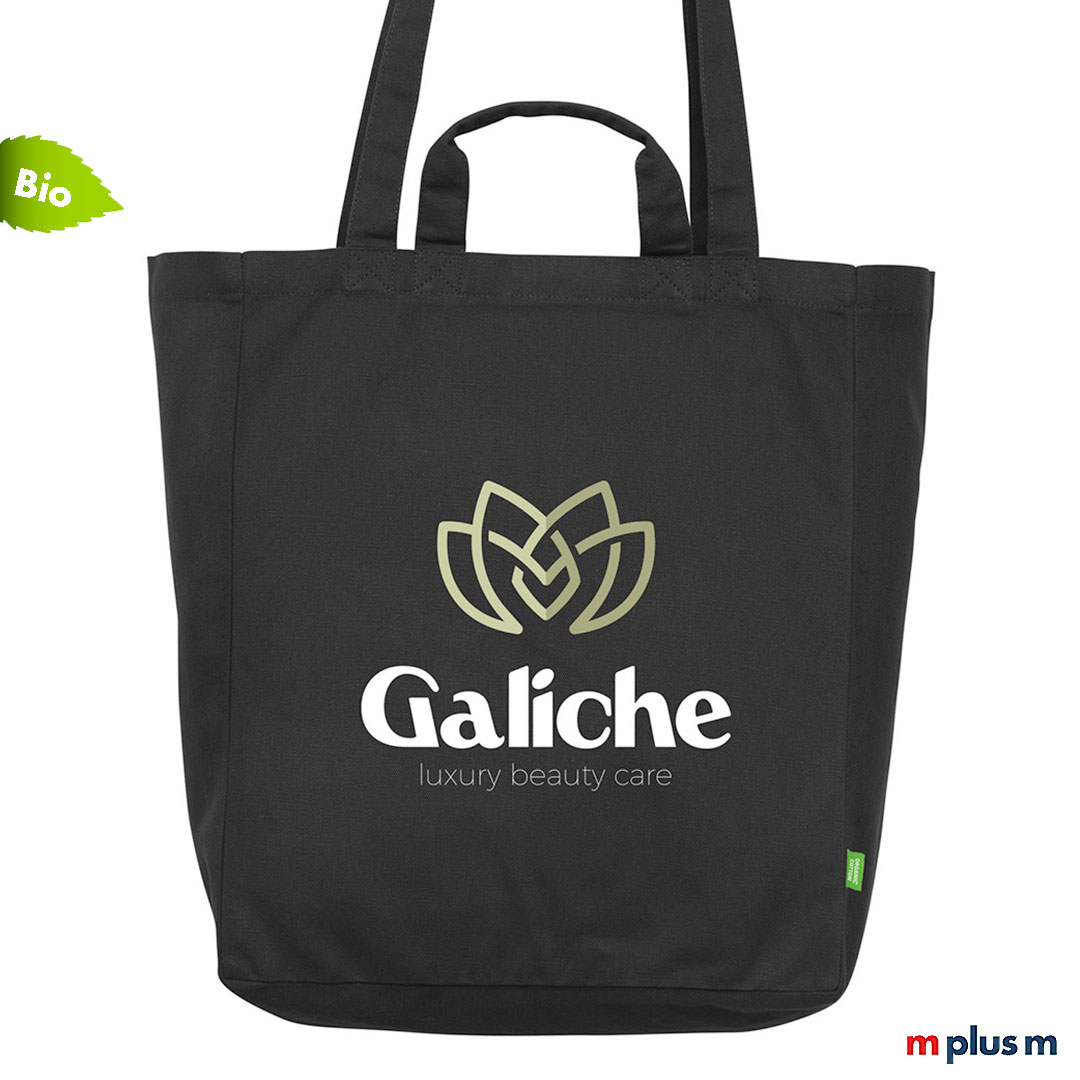 Schwarze Segeltuch Tasche aus Bio Baumwolle mit Logo bedrucken