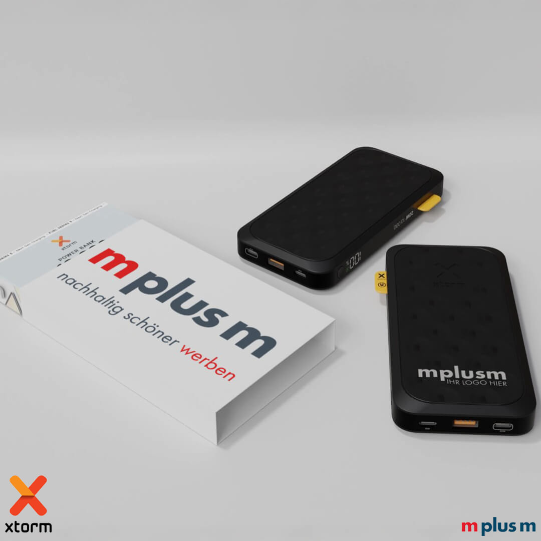 Xtorm Fuel Series 5 Powerbank in Schwarz mit 10.000 mAh Kapazität und optionalem Logo-Druck für Werbezwecke