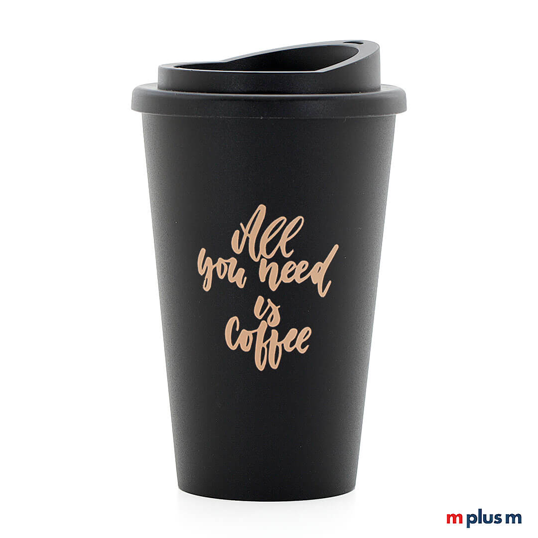 All-you-need-is-Coffee-Shop-Thermobecher 100% recyclebar: Nachhaltiger Thermobecher Classic Coffee Shop aus Europa. Als Mehrweg Kaffeebecher spülmaschinenfest mit Logo zu bedrucken.