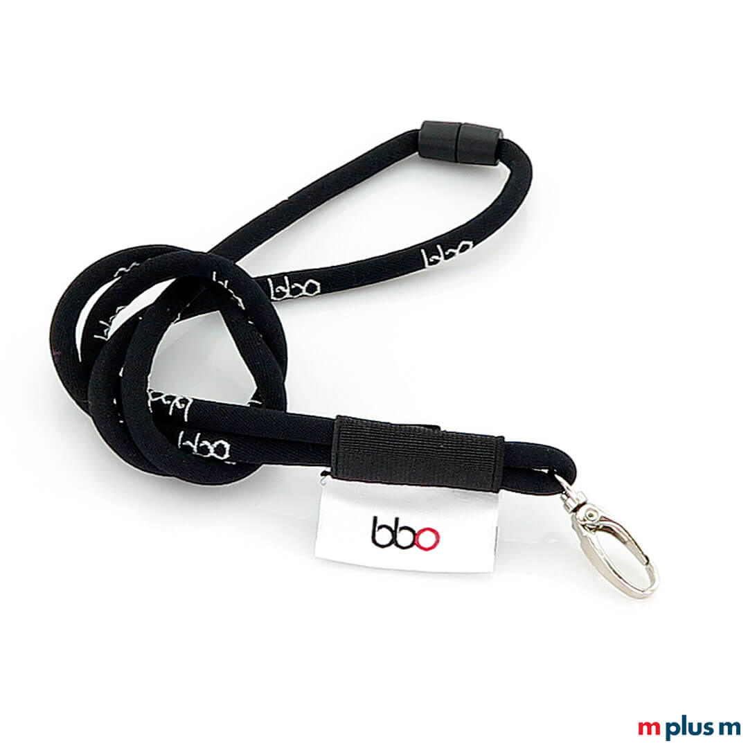 Schwarzer Schlüsselbund mit Ihrem Logo bedrucken Schwarzes Kordel Lanyard mit Logo Einwebung als Werbeartikel