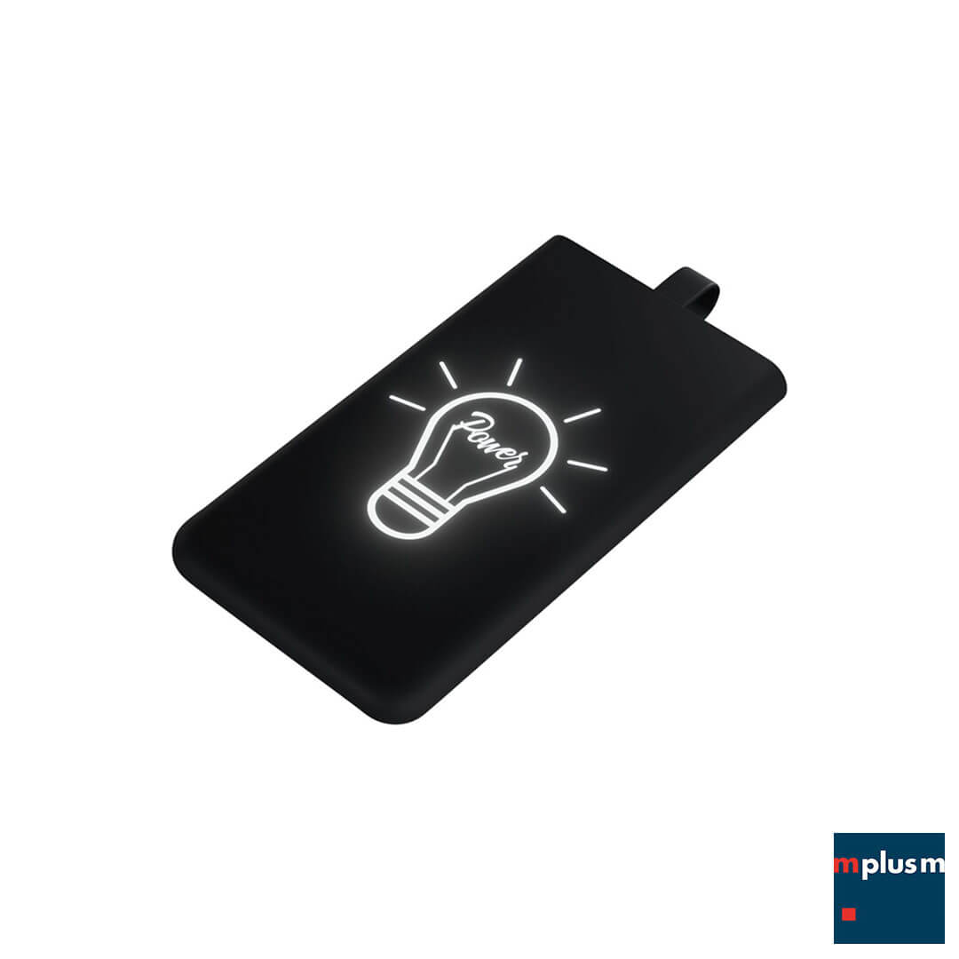 Powerbank-mit-eigenem-Logo-bedrucken-als-Merchandise-RE 'Bright' Solar-Powerbank mit Leuchtlogo