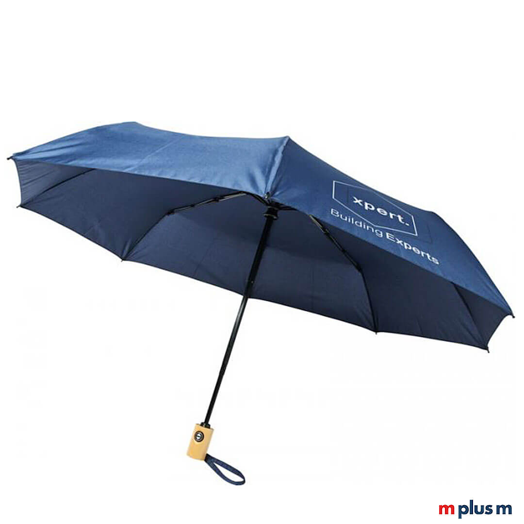 Bo 21 Taschenschirm in Navy Blau mit Logo Druck