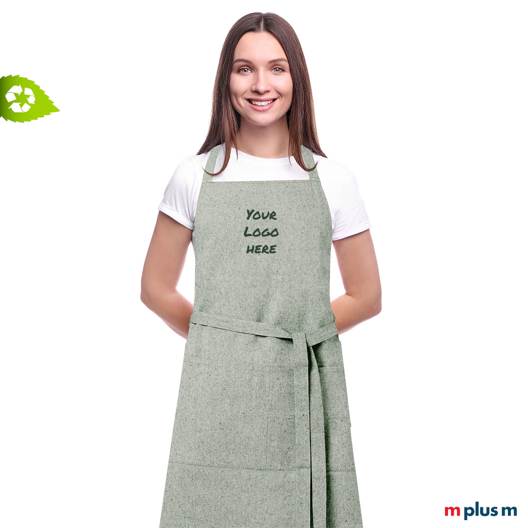 Nachhaltige Kellner Latzschürze Asador aus Recycling Baumwolle in Farbe Grün mit Ihrem Logo bedrucken