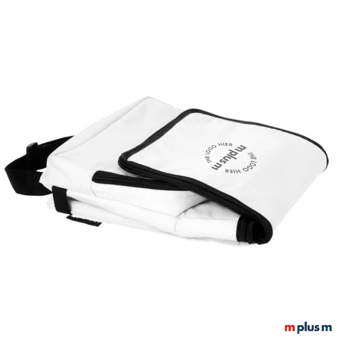 Weiss-Faltbare-Kuehltasche-Logo-Druck Klein zusammenfaltbar: weiße Kühltasche Shoppy als Werbeartikel