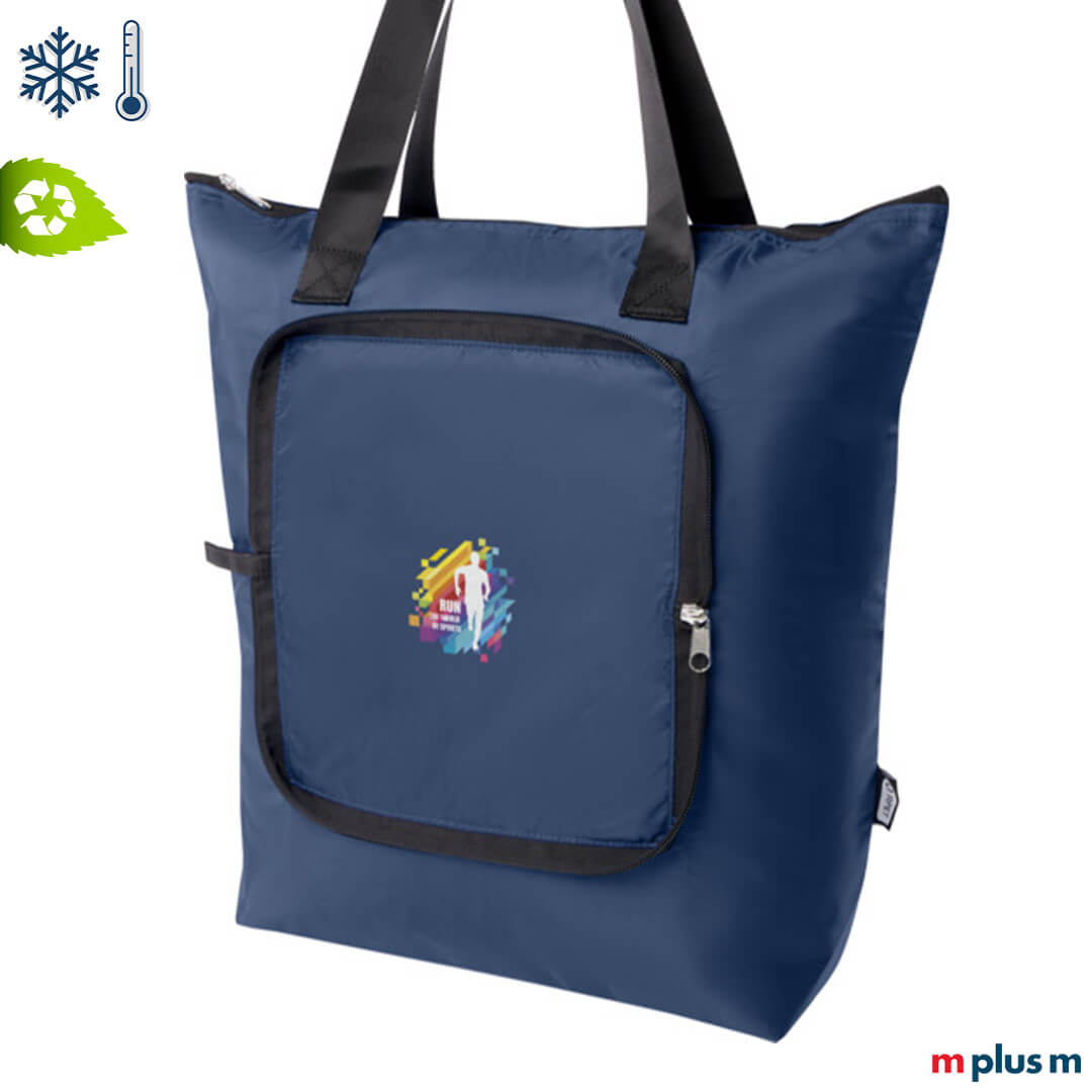 Schöne günstige Recycling Eco Kühltasche in Dunkelblau mit Logo bedrucken – EXPRESS Lieferung