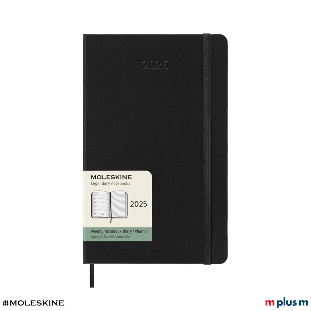 Schwarzer Moleskine Wochenkalender 2025 L, Hardcover, 21 x 13 cm, flaches Lesezeichen
