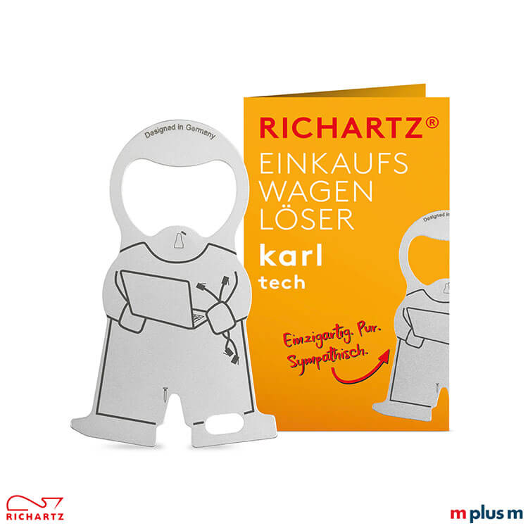 Einkaufswagen karl tech mit Klappkarte Einkaufswagenlöser karl tech als Giveaway mit gestaltbarer Einzelverpackung