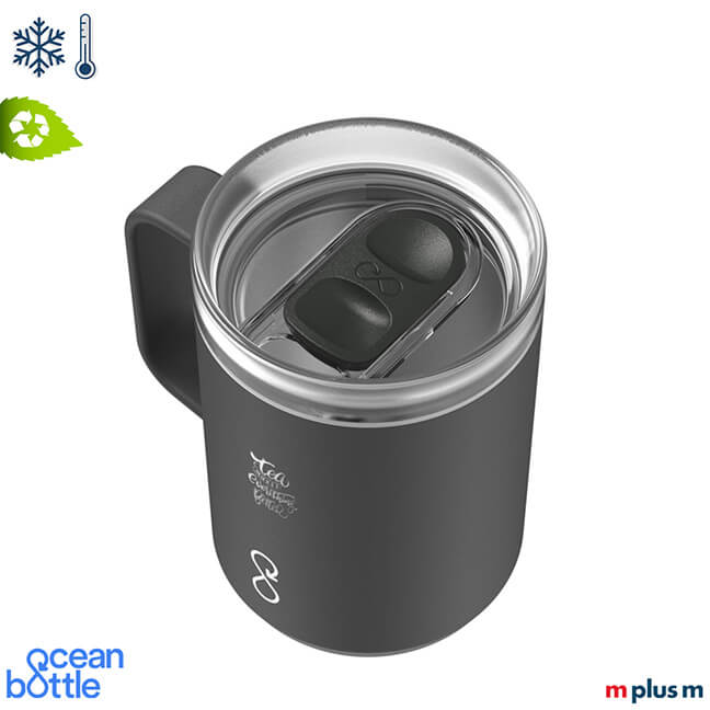 Schwarze Ocean Bottle Thermotasse aus recyceltem Edelstahl mit doppelwandiger Vakuumisolierung hält Getränke 10h kalt und 4h warm