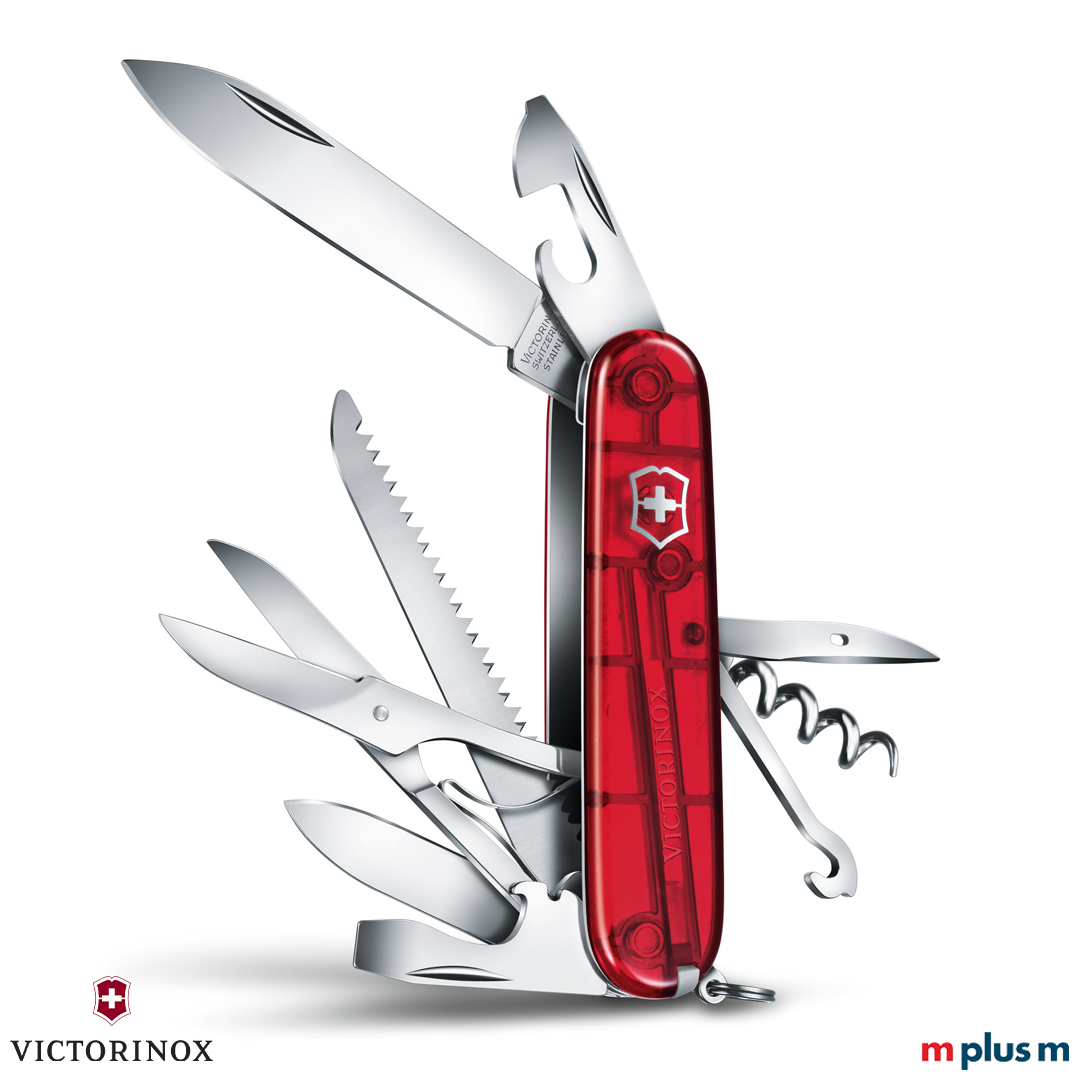 Victorinox 'Huntsman' Taschenmesser mit transparent-roten Schalen als Werbeartikel