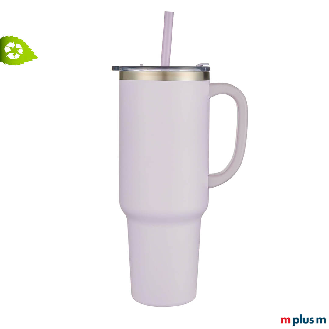 Nachhaltiger Thermosbecher in lila mit Trinkhalm Nachhaltiger Thermosbecher in lila mit Trinkhalm