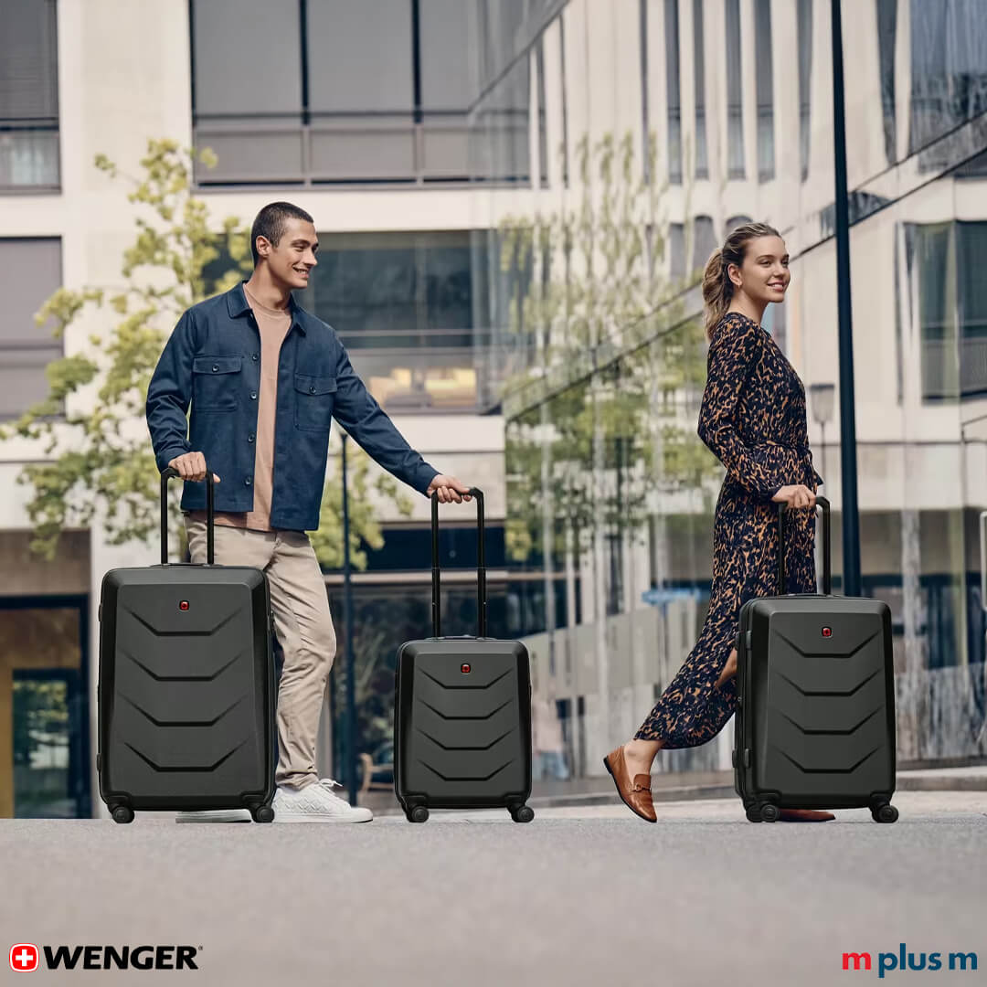 Eleganter Wenger Prymo Carry-On Trolley in Schwarz mit sicherem Double-Coil-Reissverschluss und geräumigem Innenfach