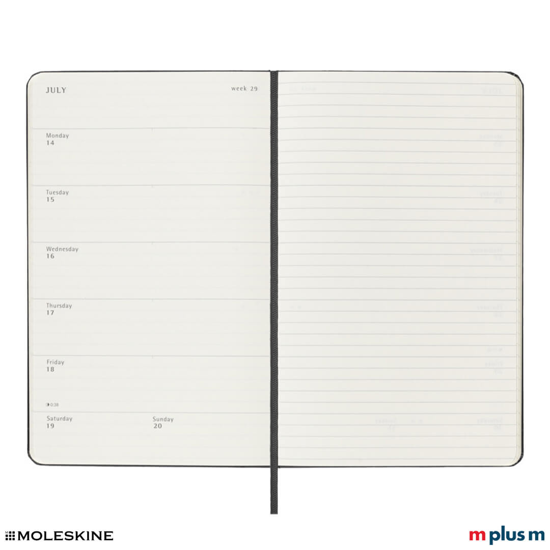 Moleskine Wochenkalender 2025 L, Hardcover, Schwarz mit elastischem Verschlussband und Lesezeichen