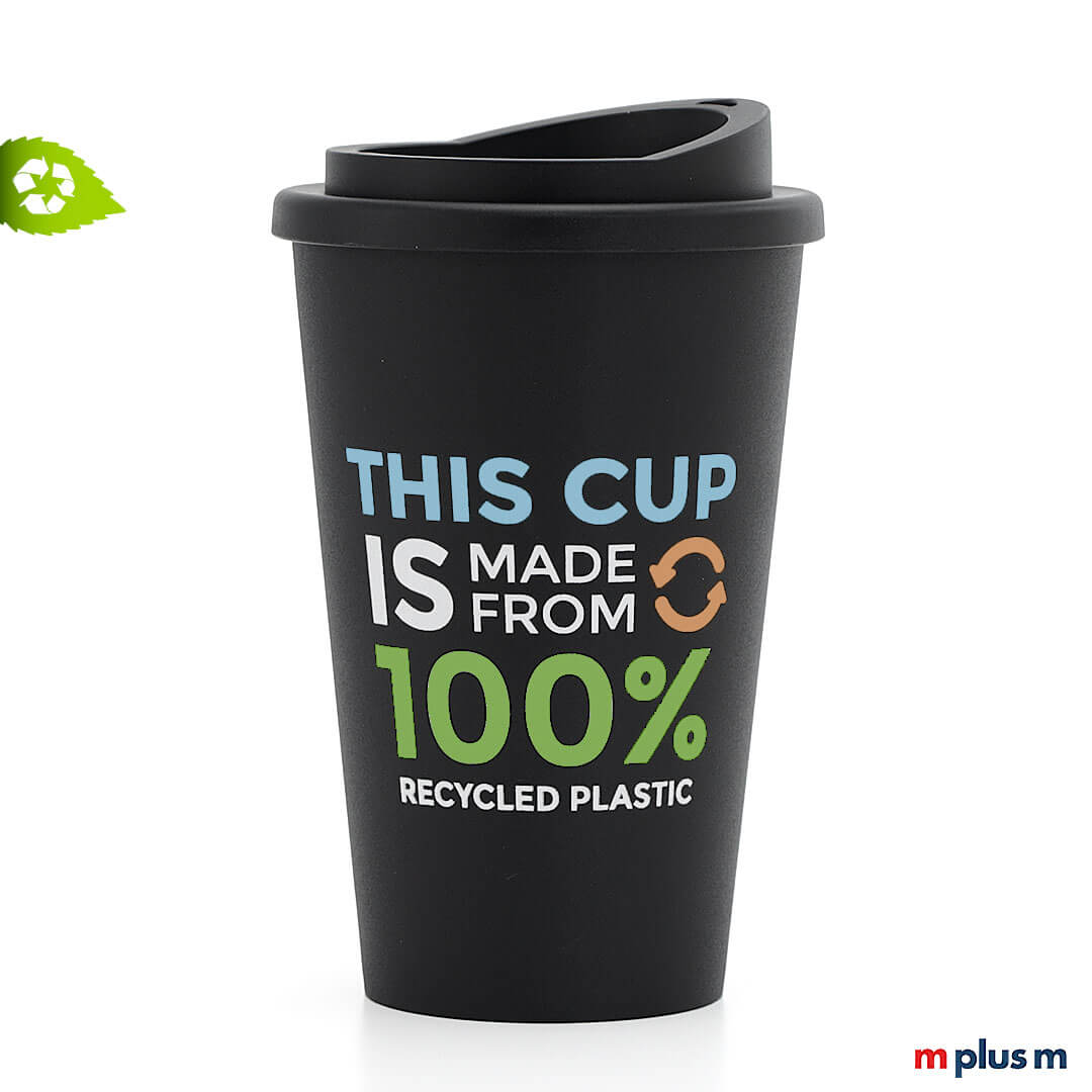Nachhaltiger Coffee To Go Isolierbecher aus 100% Recycling Material mit 4c Logo bedrucken