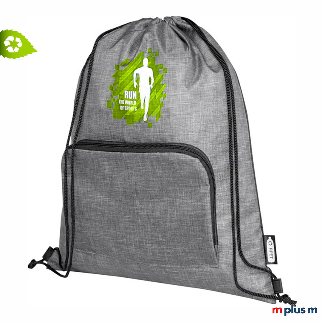 Nachhaltiger Recycling Sportbeutel Rucksack mit Logo Druck als Werbeartikel