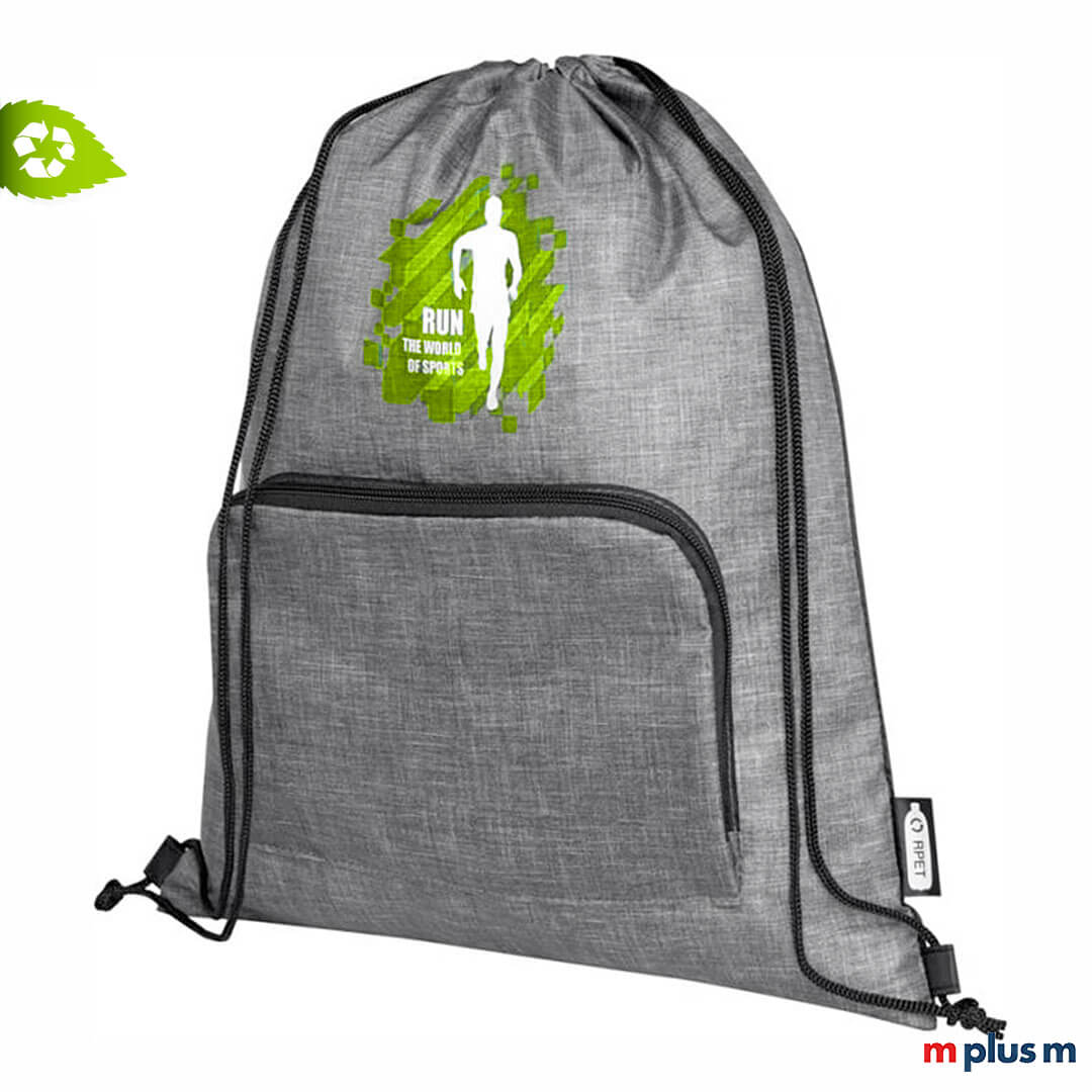 Reycycling-Turnbeutel-Rucksack-bedrucken-RUN Nachhaltiger Recycling Sportbeutel Rucksack mit Logo Druck als Werbeartikel