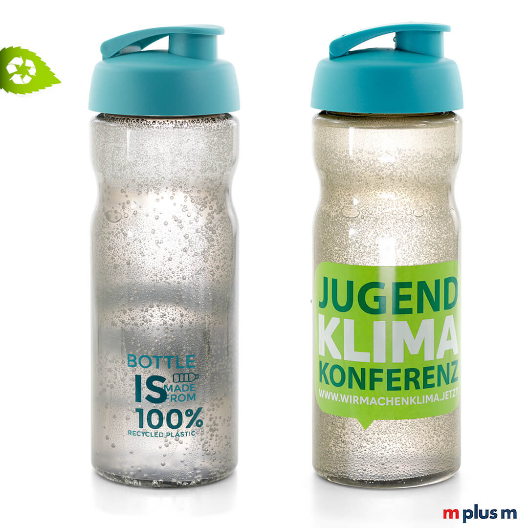 Aqua Ocean Trinkflasche aus PET Recycling. Hergestellt in Europa Nachhaltige Trinkflasche aus 'Prevented Ocean Plastic' mit Logo bedrucken