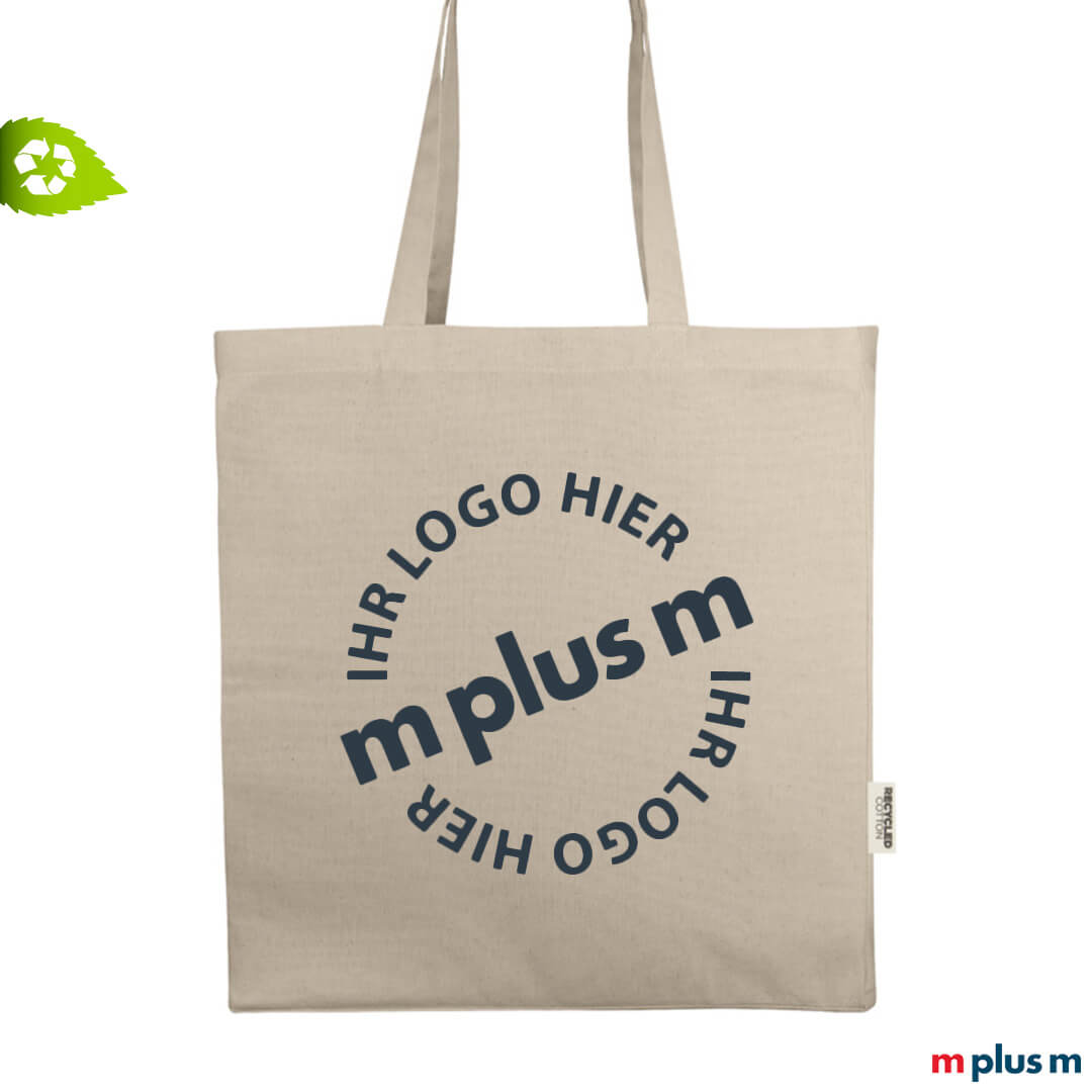 Beige Einkaufstasche aus recycling Baumwolle mit Ihrem Logo bedruckt Beige Einkaufstasche aus recycling Baumwolle mit Ihrem Logo bedruckt