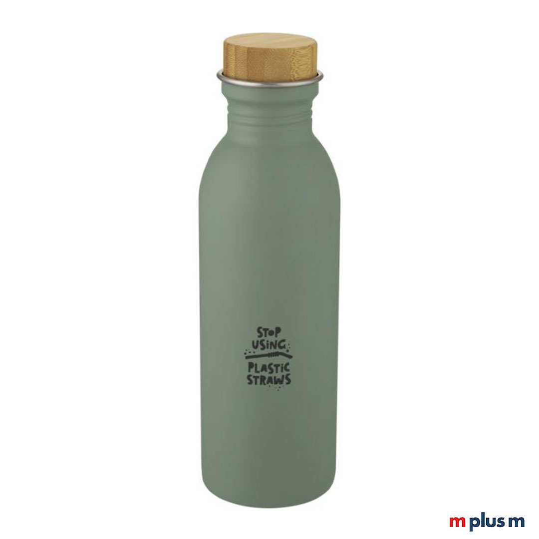 Die 'Skruva' Trinkflasche aus Edelstahl ist dank des Silikon Dichtungsrings auslaufsicher. Die Flasche wird mit Logo Druck ein idealer Werbeartikel 