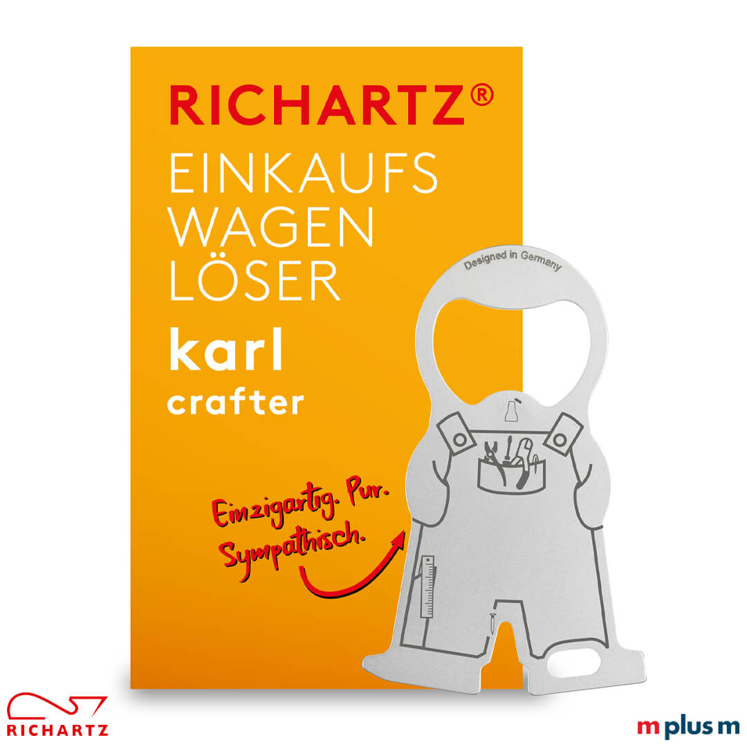 Richartz Karl Einkaufswagenlöser aus langlebigen Material perfekt als nachhaltiger Streuartikel Hochwertiges und preiswertes Giveaway zum Them 'Handwerk': Einkaufswagenlöser karl crafter in Einzelverpackung
