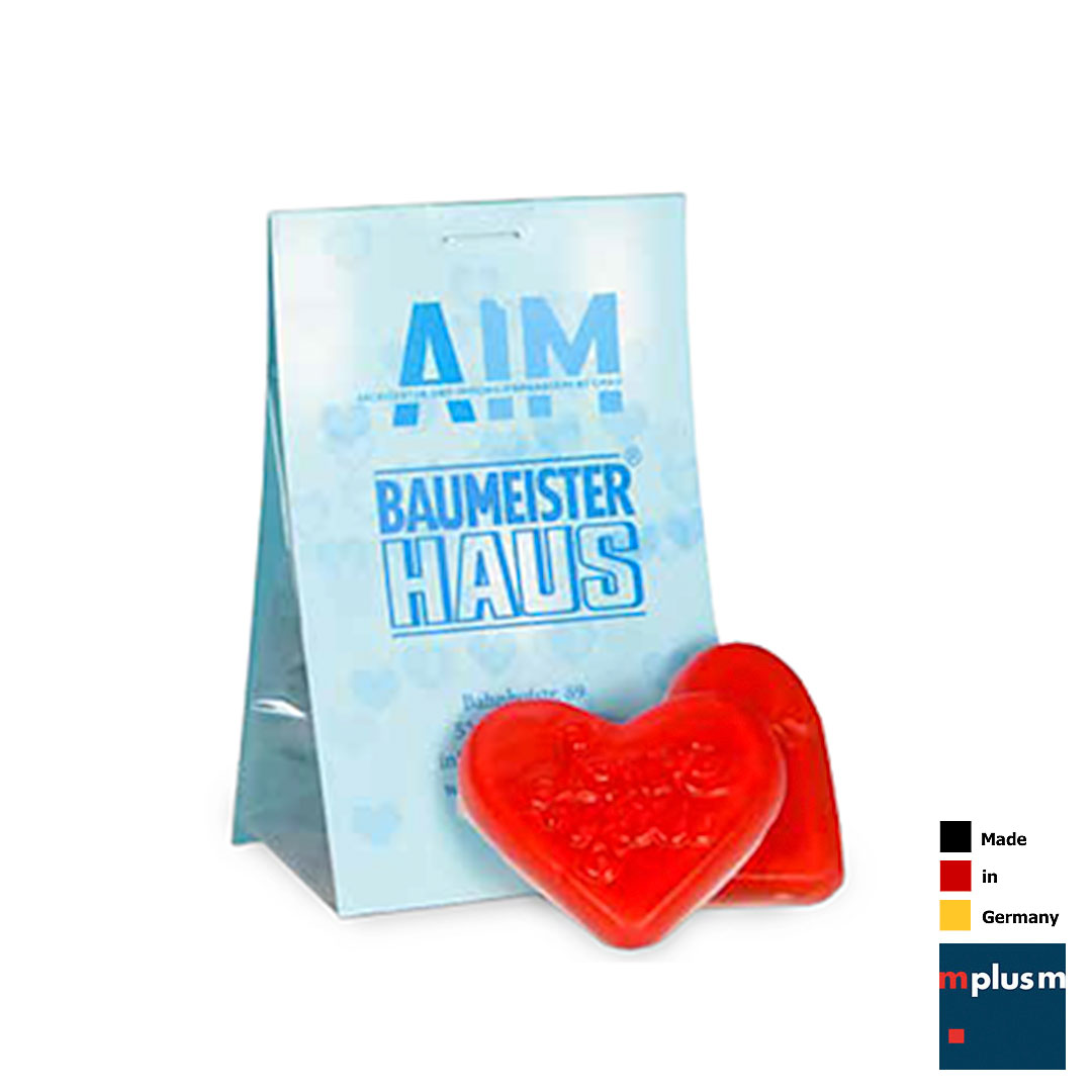 Süße Herzen in der Naschtasche: Nachhaltiger Werbeartikel aus Deutschland, nach Ihren Wünschen befüllt.