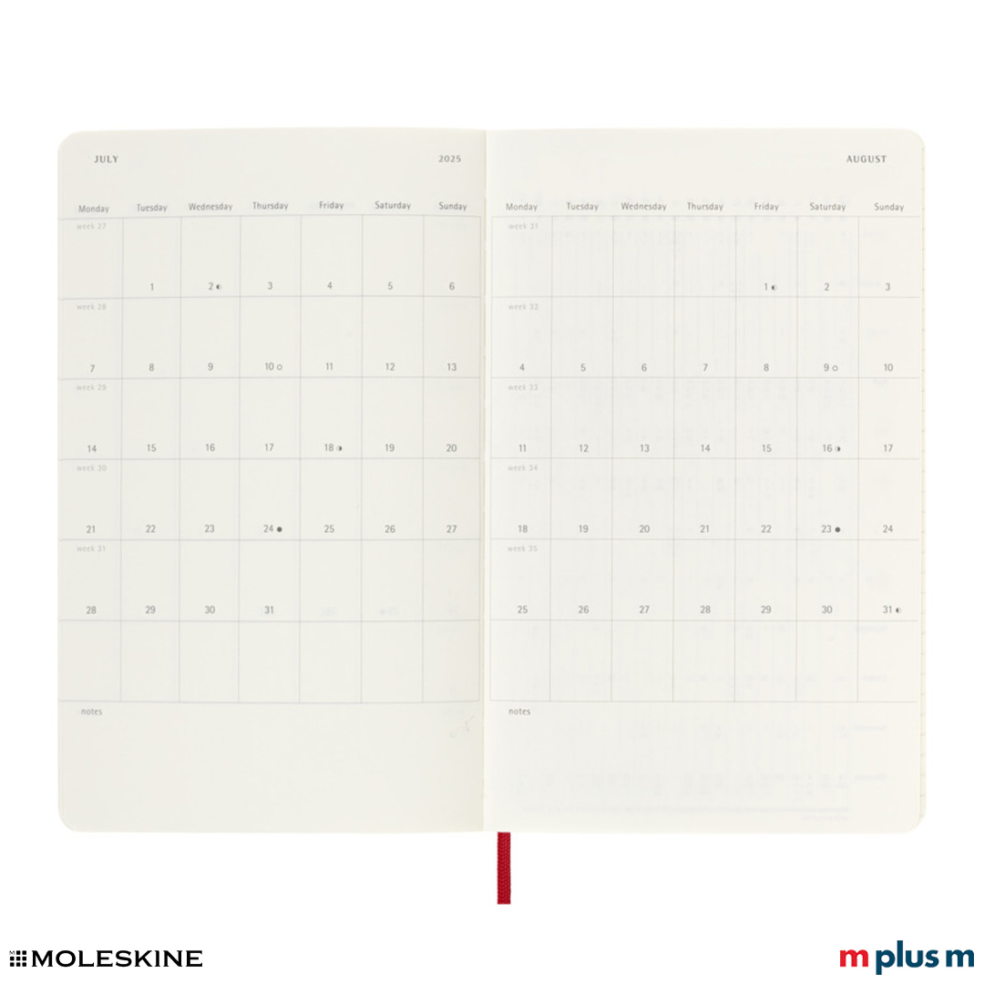 Roter Moleskine Wochenkalender 2025 L, Softcover, mit Wochen- und Monatsübersicht