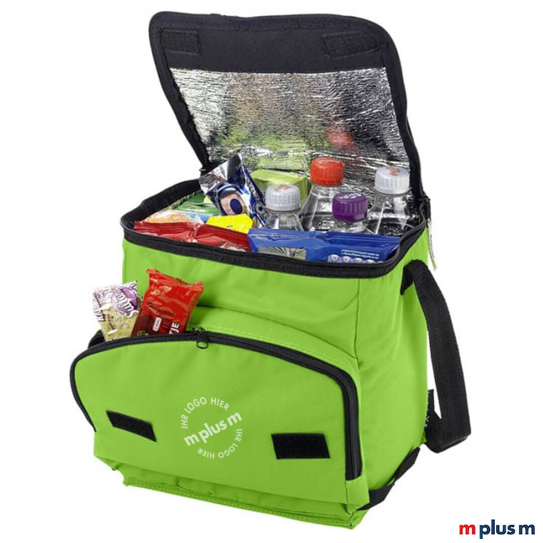 Shoppy-Falt-Kuehltasche-gruen-Logo-Druck Grüne faltbare Kühltasche als Werbeartikel mit Logo Druck