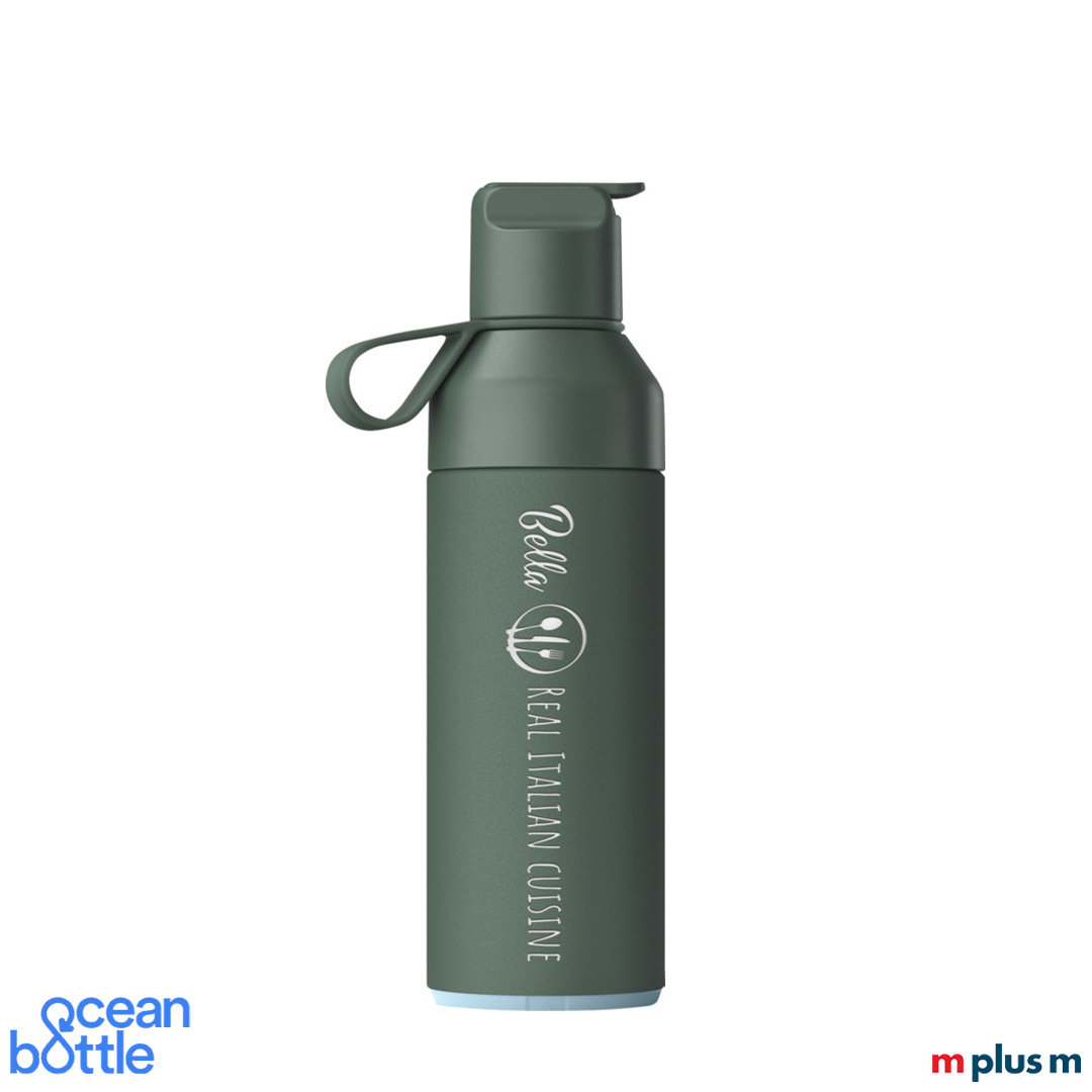 Grüne Thermosflasche als nachhaltiges Werbegeschenk mit Logo gravieren