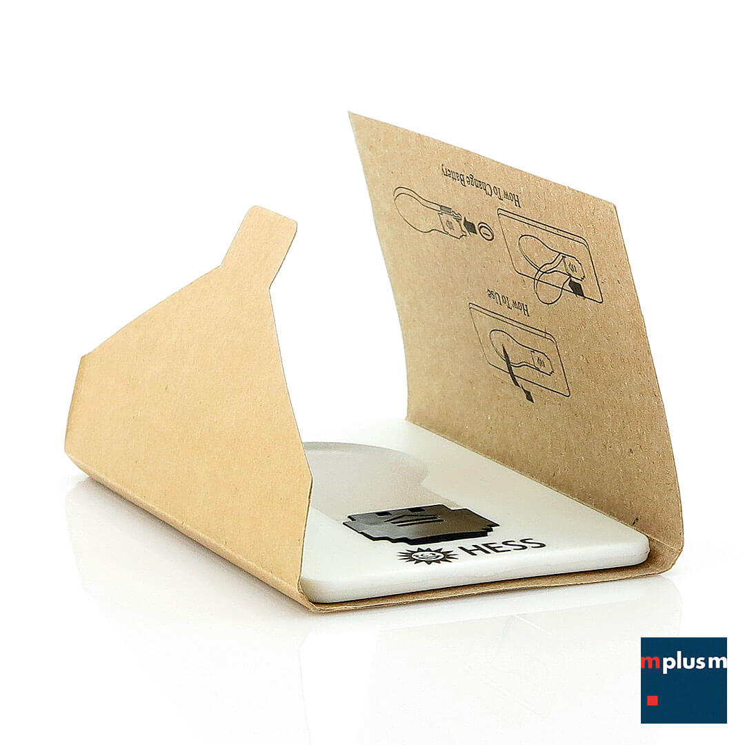 LED-Kreditkartenleuchte-Mailing Flatlite in einer Papp-Verpackung.