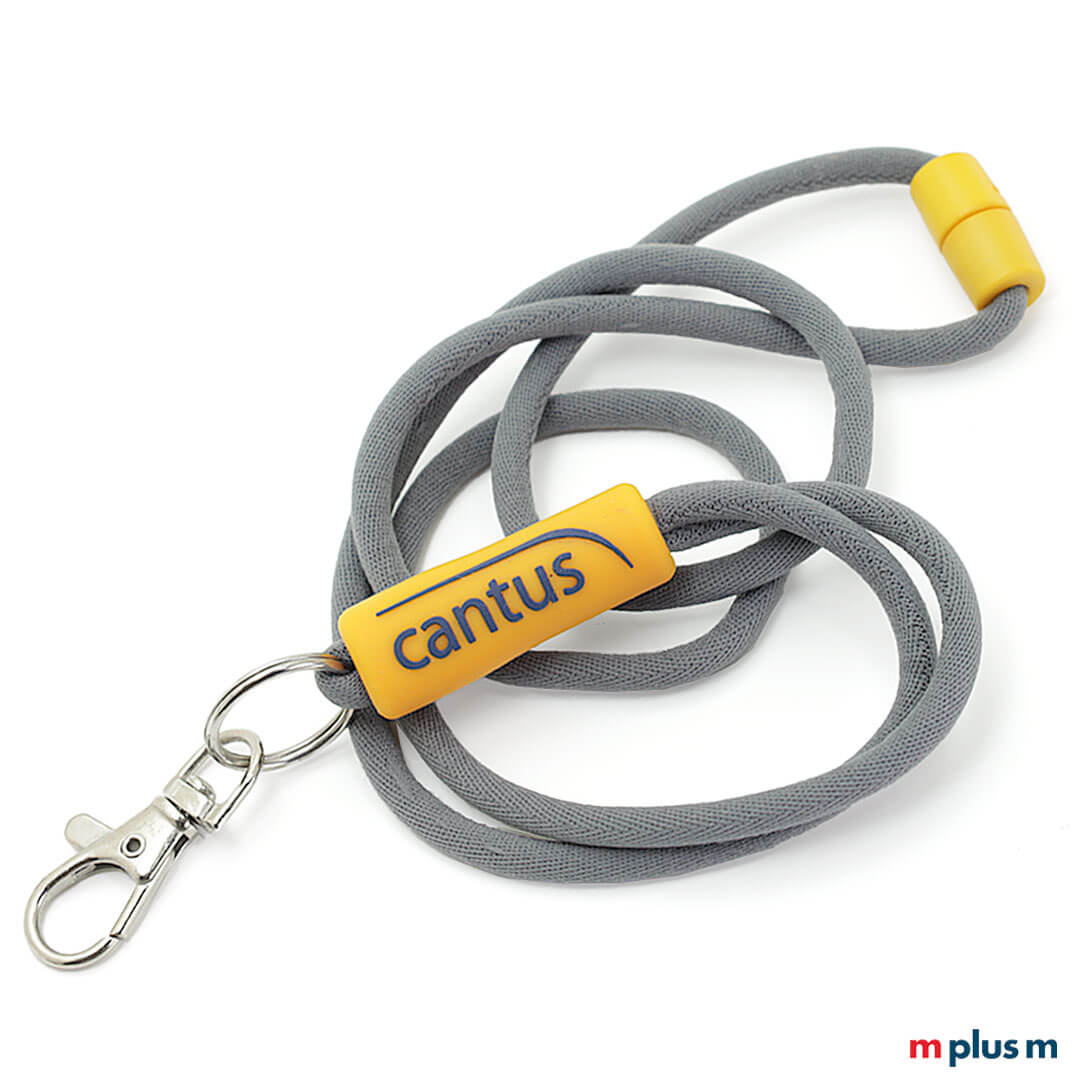 Tube Bullet Koredel Schlüsselband CNT Graues Kordel Lanyard mit Logo Druck auf Soft PVC Hülse als Werbeartikel