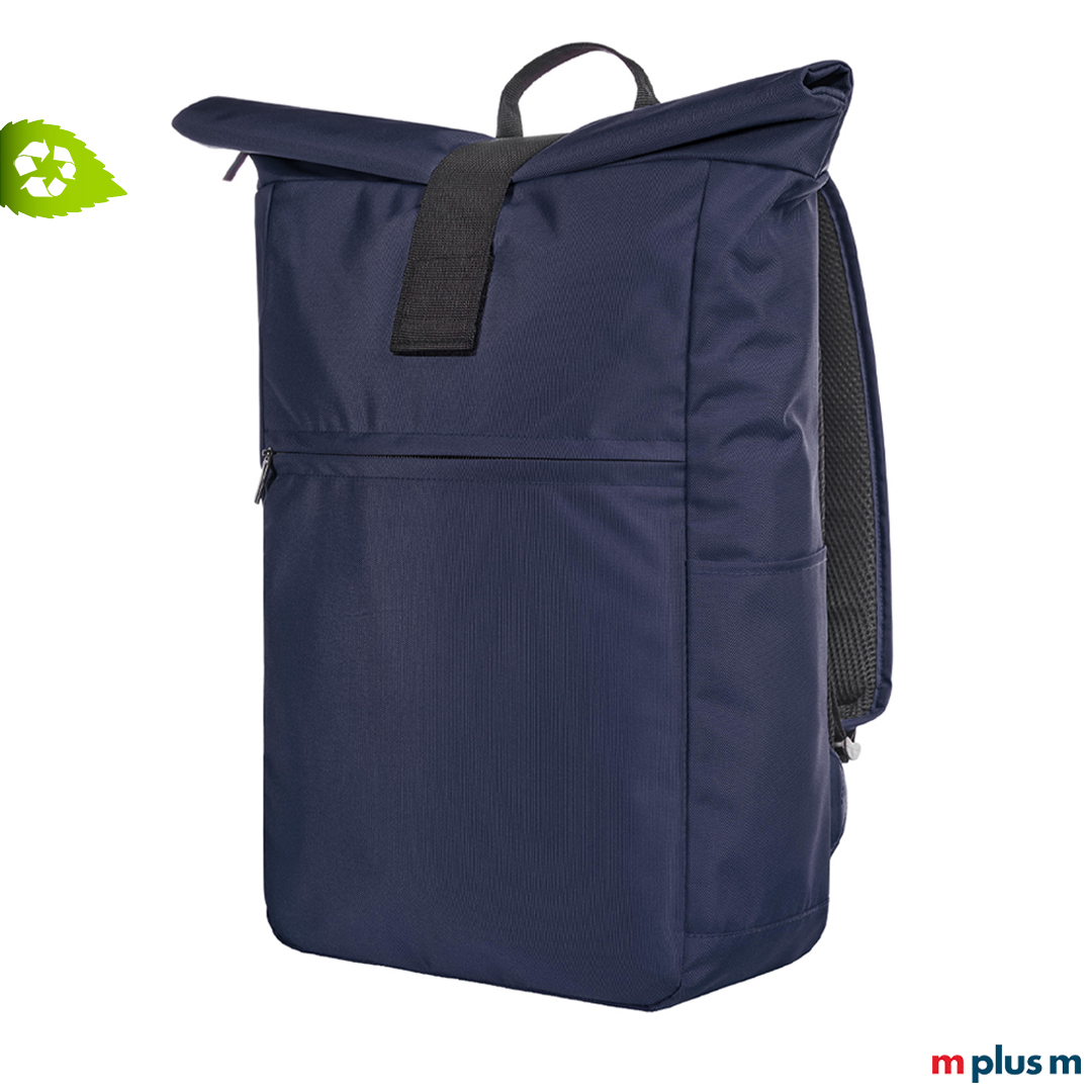 Blauer Rucksack mit Laptopfach fürs Büro als nachhaltiges Firmengeschenk für Mitarbeiter und Kunden
