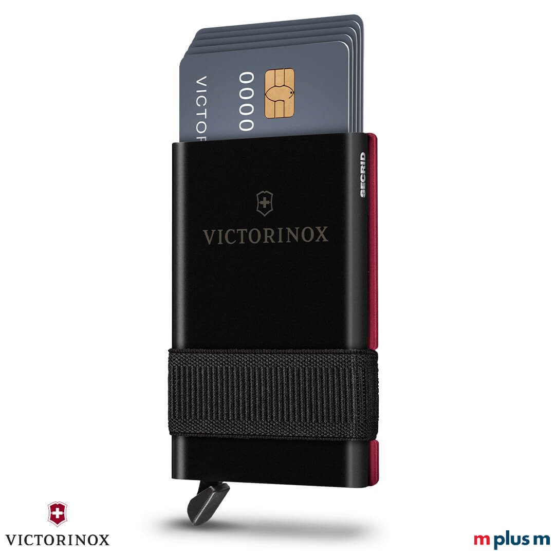 Smart Card Wallet von Victorinox mit Aluminium-Kartenetui und flexiblem Elastikband für sicheren Halt mehrerer Karten