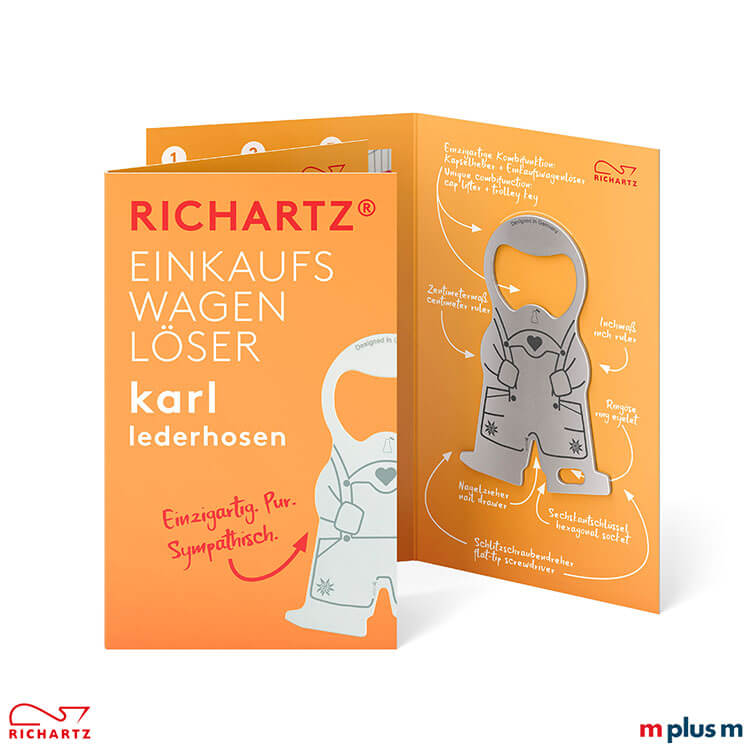 Klappkarte mit Einkaufswagenlöser karl lederhosen Als Standardmotiv oder auch individuell zu bedrucken: Die Klappkarte beim Einkaufswagenlöser karl lederhosen
