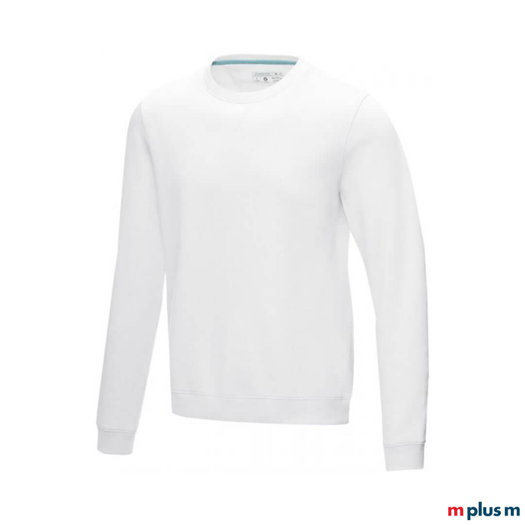 Weisser-Pullover-fur-Jungs-mit-eigener-Werbung-bedrucken-RE Weißes Sweatshirt für Herren. Mit Logo zu bedrucken.